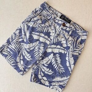 American Eagle Prep Tropical Palm Leaf Print Shorts Blue White Mens